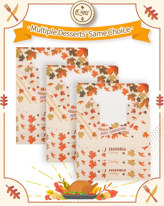 qiqee Thanksgiving 12 Cupcake Boxes with Window 16-Packs Cupcake Box 13"x10"x3.5" Cupcakes Carrier, 12 Cupcake Containers For Thanksgiving Day