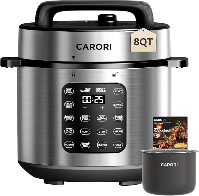 9-in-1 Electric Pressure Cooker, 1000W Instant Multi-Cooker with IMD Touchscreen, Olla de Presion, Non-Stick Pot, Rice Cook, Slow Cook, Steamer, Saut챕, Warmer, Safe Venting, Silver 8 Qt
