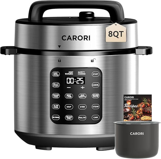 9-in-1 Electric Pressure Cooker, 1000W Instant Multi-Cooker with IMD Touchscreen, Olla de Presion, Non-Stick Pot, Rice Cook, Slow Cook, Steamer, Saut챕, Warmer, Safe Venting, Silver 8 Qt