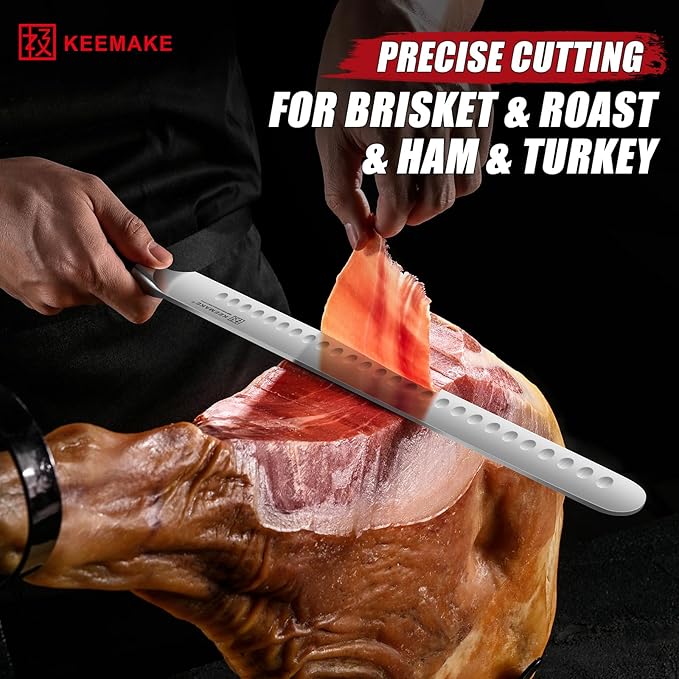 KEEMAKE Carving Knife Set, Slicing and Boning Knife for Meat Cutting, German High Carbon Stainless Steel Carving Knives for Meat Turkey BBQ and Brisket, BBQ Knife Set with Ergonomic Full Tang Handle