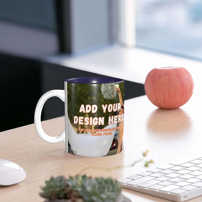 Custom Color Mugs with Partial or Full-Size Printing Customizable Photos and Text Coffee Mugs Creative Multicolor Designs Image (Full-Width, Navy)