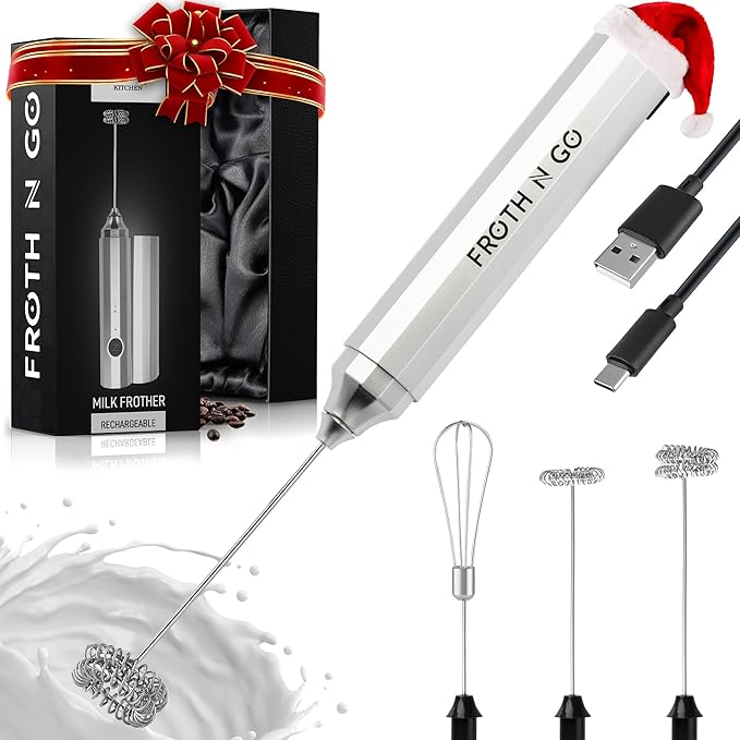 Zulay Froth N Go Milk Frother ??Rechargeable 3-in-1 Handheld Frother Wand with Travel Case & USB-C Charger ??Single, Double & Egg Whisk for Latte, Cappuccino, Matcha, Protein Shakes ??Silver