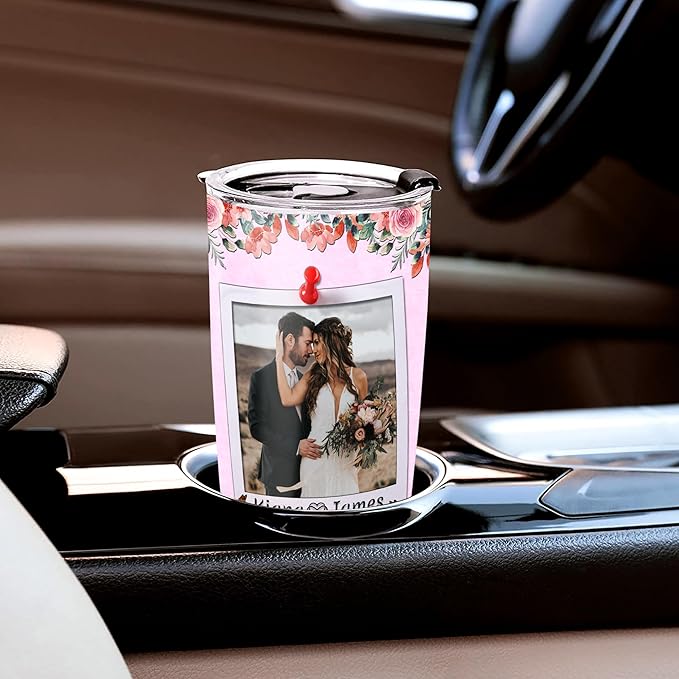 WAZONE Personalized Wedding Anniversary Tumbler Customized Name Double Walled Vacuum Insulated With Lid Stainless Steel Coffee Cup Travel Mug 20 30 Oz Gifts For Men Women Valentine Christmas