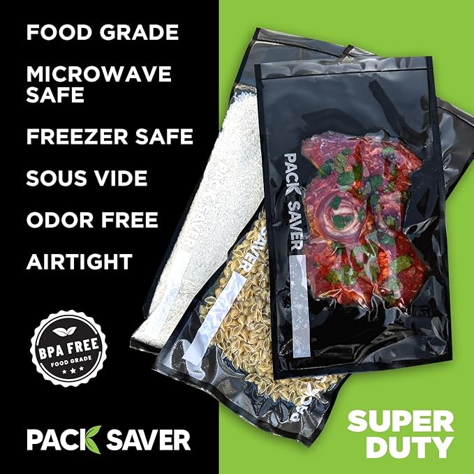 Vacuum Sealer Bags 50 Pack - 11"x24" Heavy Duty Pre-Cut Food Storage Bags for Food Saver, Meal Prep, Sous Vide - Commercial Grade BPA Free (Clear & Black)