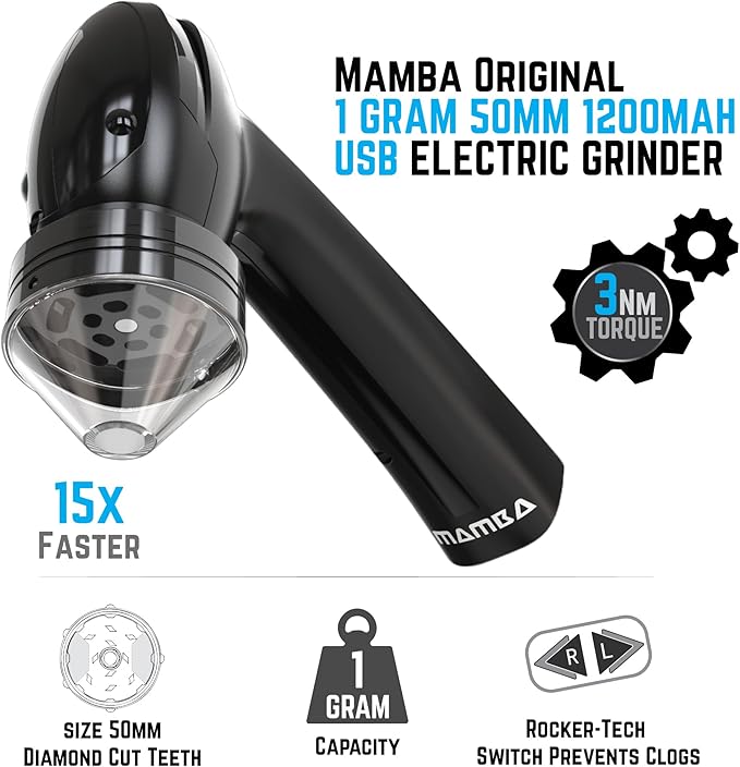 Mamba Grinder Electric Spice Grinders. Easy to Load One-Handed Use 1g USB Rechargeable Mill