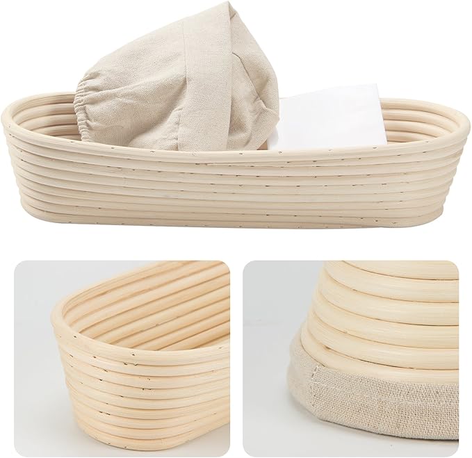 ANPHSIN 13" Banneton Bread Proofing Basket - Sourdough Basket Loaf Brotform, Oval Dough Rising Bowl with Liner for Homemade Bread Making Baking Supplies Gifts