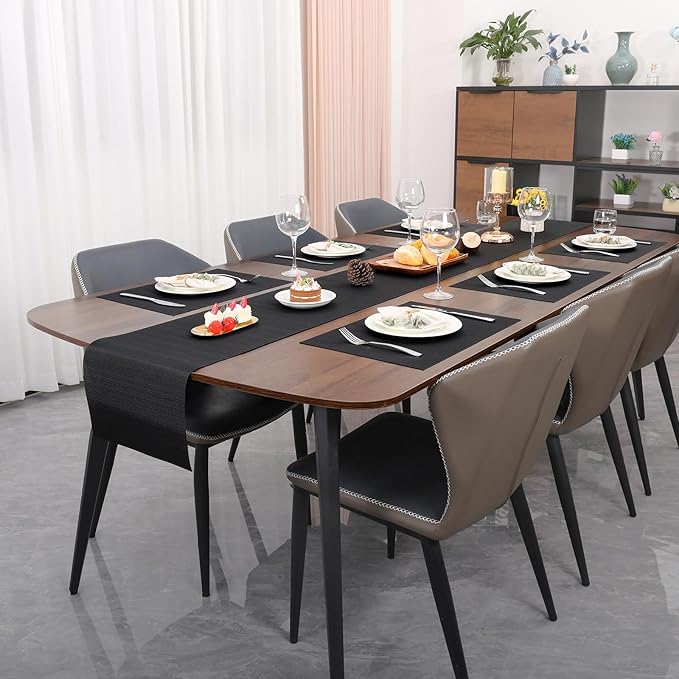 Myir JUN Table Runner, Vinyl Table Runner Indoor Arbitrarily Cropped Runner for Table Heatproof for Home Party (Black, 15 x 94 inch)