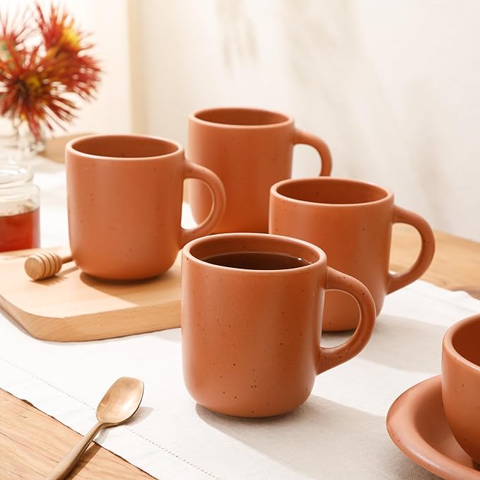 Bloomhouse - Two Time Oprah's Favorite Things Winner - Corsica Clay 4-Piece Mug Set ??Burnt Apricot Terracotta Stoneware Coffee & Tea Cups, Durable Ceramic Drinkware