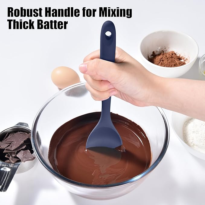 Doosu Silicone Spoon Spatula, 600쨘F Heat-Resistant Food Grade Rubber Spoonula with Seamless Design, Non-Stick Flexible Scraper Kitchen Cooking Spoon Baking Tool for Mixing, Scraping (Navy Blue)