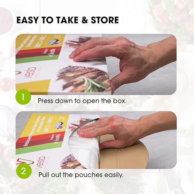 Vesta Precision Vacuum Sealer Bags for food, 200 Count (100 Quart 8" x 12" and 100 Pint 6" x 10") PreCut Bags, BPA Free and Heavy Duty Embossesd Vacuum Seal Bags for Storage, Meal Prep, Sous Vide