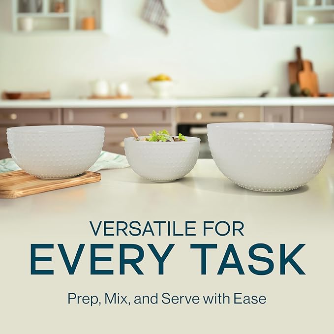 Gibson Elite 3-Piece Stoneware Mixing Bowl Set, 6.6", 7.9", 9.6" - Modern Stoneware Dishware, Dishwasher Safe & Microwave Safe - Space-Saving & Stackable Bowl Set for Cooking, Baking, Serving (Grey)