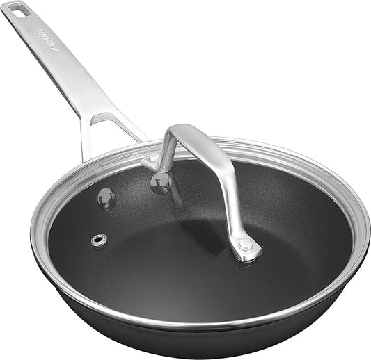 MsMk 7 inch Small Egg Nonstick Frying Pan with Lid, Eggs Omelette Burnt also Non stick, Scratch-resistant, Induction Skillet, Oven Safe to 700째F Pan for Cooking, Dishwasher Safe