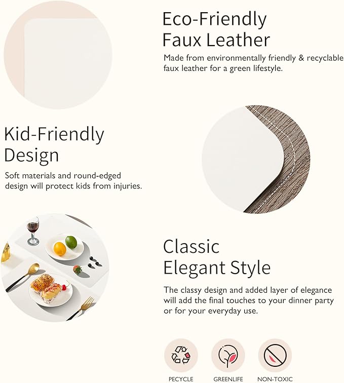 Maxpearl Faux Leather Placemats Set of 4, Waterproof - Wipe Clean - Heat Resistant - Anti Slip Dining Table Place Mats, Suitable for Indoor & Outdoor Use, 17?쇺쇒?2?쇺? Ivory White