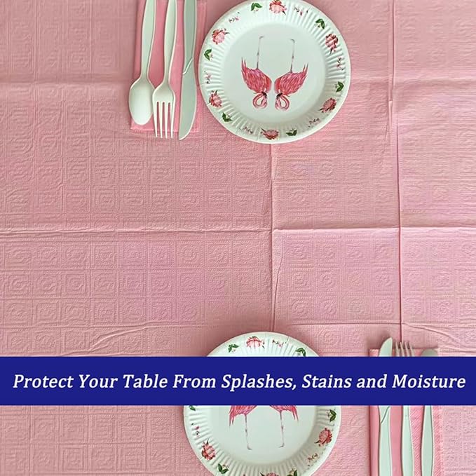 Dozobeede [6 Pack] Pink Square Tablecloths 54x54 Inch, Disposable Paper Table Cloth for Square and Round Tables, Waterproof 3-Ply Paper & Platic Table Cover for Party Valentine's Day Wedding