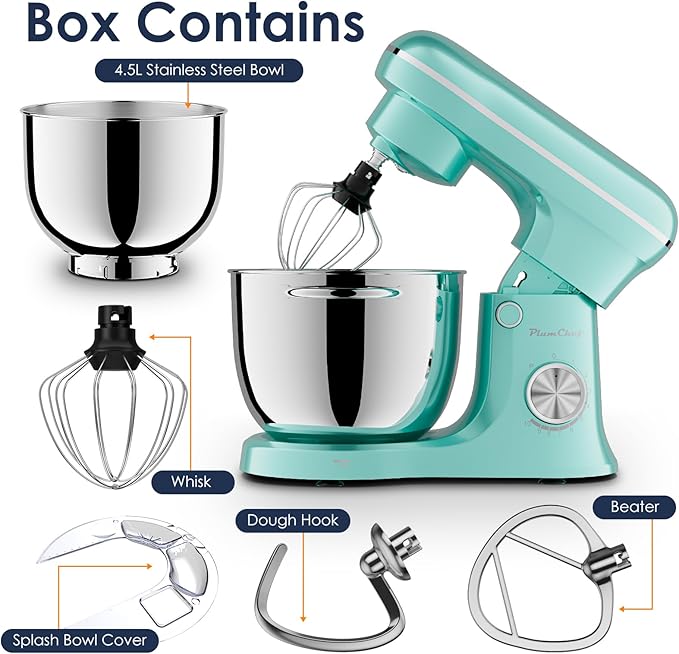 6QT & 5QT Dual Bowls Stand Mixer, 10-Speed Tilt-Head Food Mixer with Electronic Timer for 4 to 6 family, Dough Mixer with Stainless Steel Bowls, Dough Hook, Flat Beater, Whisk included,Blue