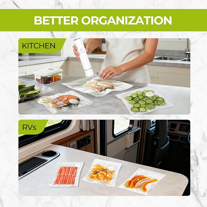 Reusable Vacuum Sealer Bags for Food with Air Valve, 30 Pack BPA?멑ree Food Saver Bags Dishwasher?멣afe, Freezer,Microwave, Odor-Resistant, Leak?몆roof for Leftovers, Meal Prep, Sous Vide, BBQ