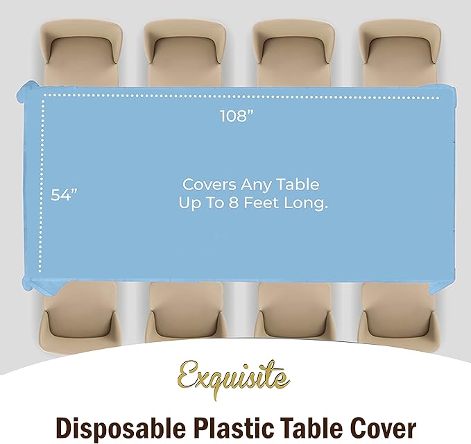 Party Solids 6-Pack Premium Plastic Tablecloth 54in. x 108in. Rectangle Plastic Table Cover - Light Blue
