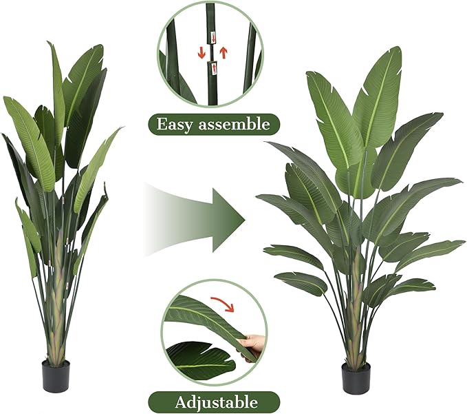 Bird of Paradise Artificial Plant 8FT, Tall Artificial Plants Indoor with 17 Realistic Leaves and Large Trunks, Faux Tropical Trees with Pot for Home Living Room Office Indoor Decor