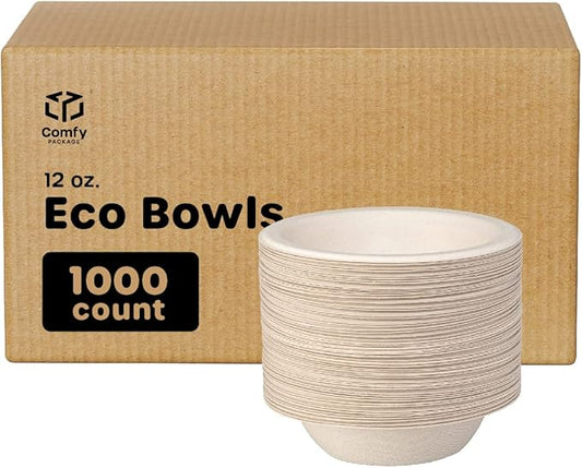 GUSTO [Case of 1,000 12 oz Heavy-Duty 100% Compostable Kraft Paper Soup Bowls ??Eco-Friendly Disposable Sugarcane (Formerly Comfy Package)