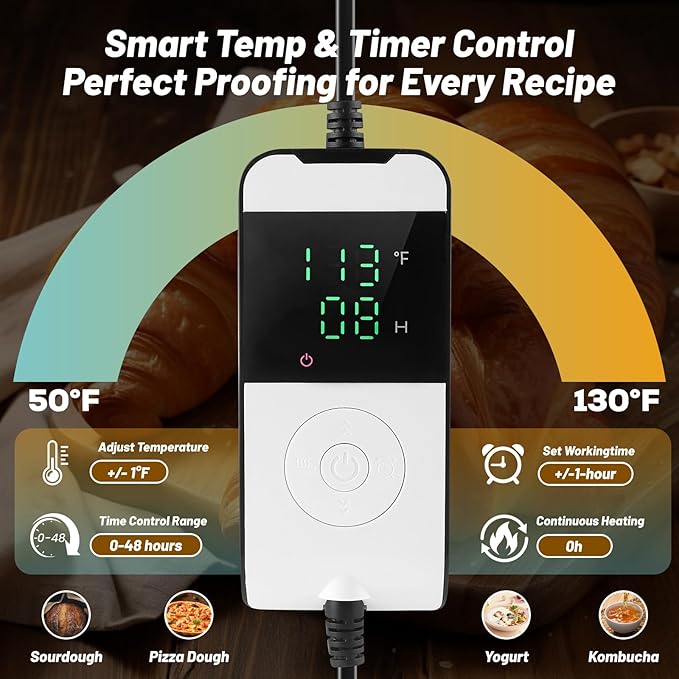 Upgraded Folding Bread Proofing Box with 3-Sided Heating, Built-in NTC Sensor & Precise 68-104째F Temp Control, 48H Timer, Metal Rack ?밊amily-Size Dough Proofer for 2 Loaves, Sourdough & Pizza