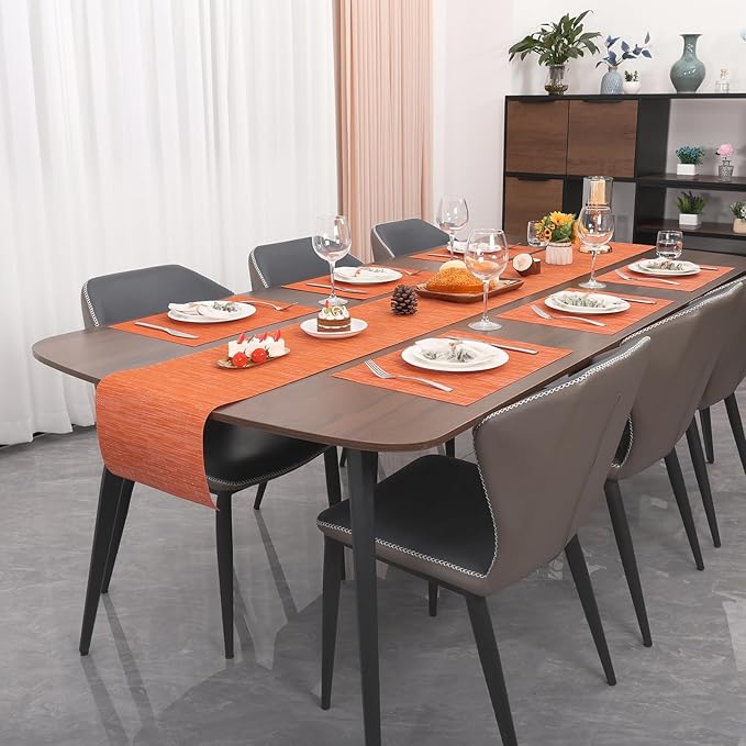 Myir JUN Table Runner, Vinyl Table Runner Indoor 72 Inch Long Arbitrarily Cropped Runner for Table Heatproof for Home Party (Orange, 12 x 72 inch)