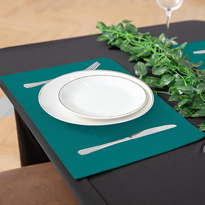 Rinpon Cloth Placemats Set of 8, Linen Type Fabric Placemats Machine Washable Heat Resistant Placemats Wrinkle Free Thick Polyester Kitchen Place Mats for Dining Table (Teal Blue)
