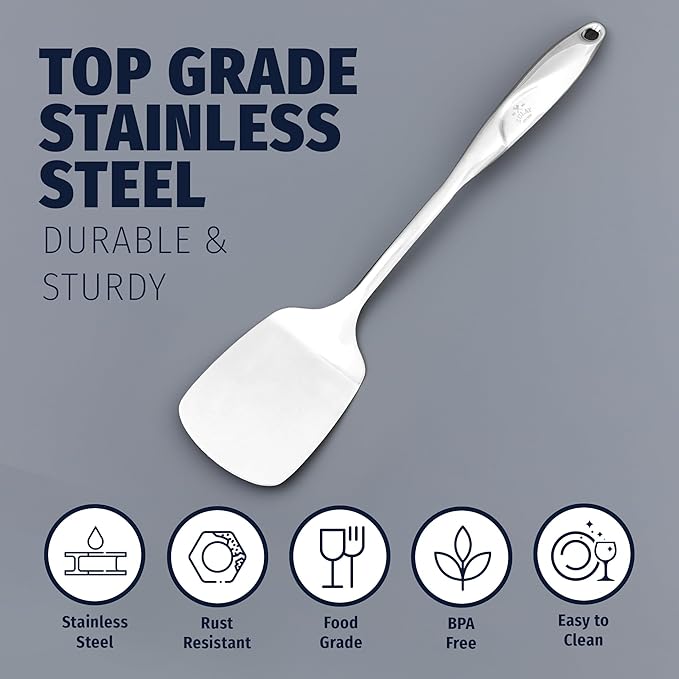 Zulay Kitchen Stainless Steel Solid Turner - 15??Large Metal Spatula for Cooking, Frying & Grilling - Durable, Heat-Resistant & Dishwasher Safe Kitchen Utensil for Everyday Use