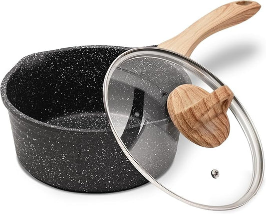 JEETEE Sauce Pan with Lid, Non Stick Small Pot with Coating, Masterclass Cookware Sauce Pot for Cooking, PFOA/PFOS Free Gray 2.0 QT
