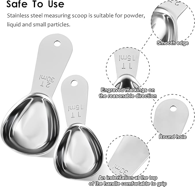 Smithccraft Measruring Coffee Scoop, 18/8 Stainless Steel Measuring Spoons Scoops Set of 2, Metric & US Measurer coffee Tablespoons 15ml and 30ml