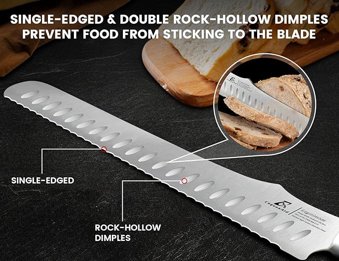 Bread Knife for Homemade Bread, 10.6 Inch Multifunction Serrated Knife, Razor Sharp Slicer, High Carbon German Steel Bread Cutter, Ergonomic Handle Design for Sourdough Turkey Fruit Cutting