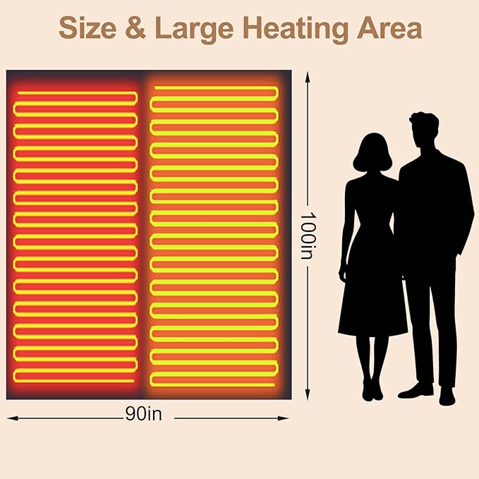 Electric Heated Blanket Queen 84"x90" Soft Dual-Sided Flannel Fast Heating 12 Heat Levels 1??2H Timer & Overheat Protection & Auto Shut-Off & ETL FCC & Machine Washable (Queen 84"x90")