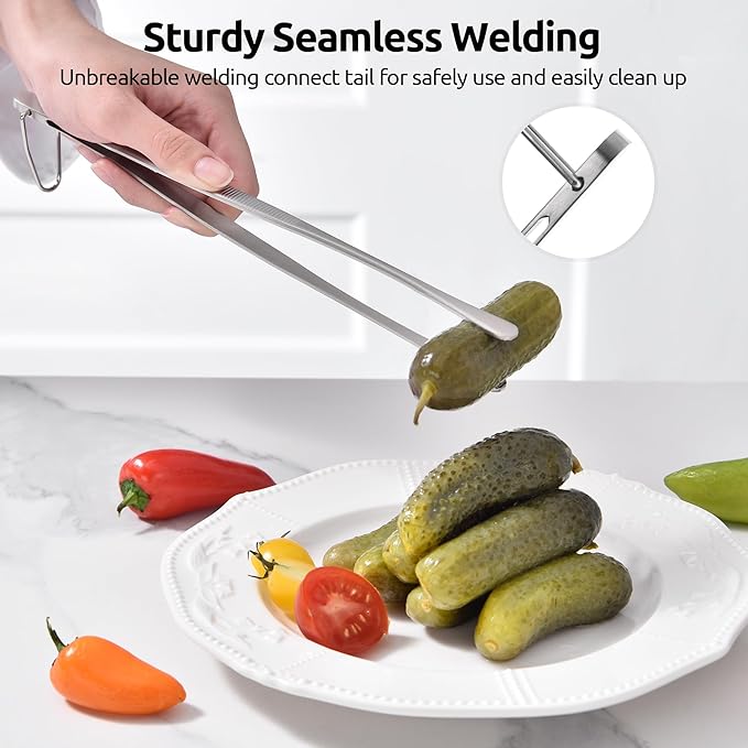 U-Taste 8"+10"+12" Kitchen Cooking Tweezer: 18/8 Stainless Steel Food-Grade Metal Food Tong, Flexible Pinching, Seamless-Welding and Sturdy for Serving Grilling Frying, Plating, Feeding (Round Tip)