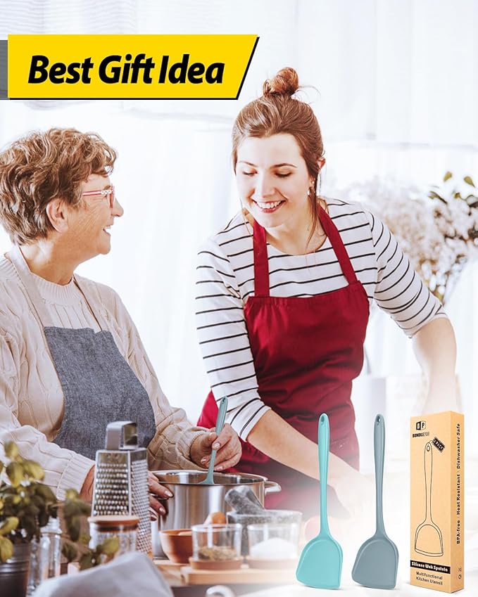 Pack of 2 Silicone Wok Spatula, Non-Stick, Heat Resistant, Easy to Clean and Dishwasher Safe, Seamless Kitchen Utensil for Cooking, Baking, Stir-Fry