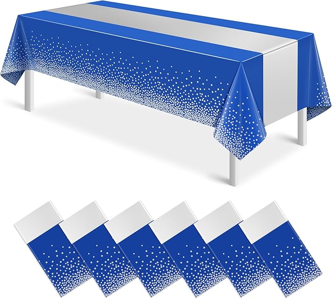 6Pcs Blue and Silver Tablecloth Party Decorations,Plastic Royal Blue Table Cloth Printed Silver Table Runner Disposable Rectangle Cover for Anniversary Wedding Graduation 2025 Party,54 x108 Inch