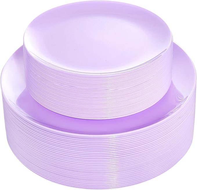 KIRE 60PCS Purple Plastic Plates Disposable - Heavy Duty Purple Plates Include 30Pcs 10.25??Dinner and 30Pcs 7.5??for Dessert/Salad - for Wedding/Bridal Shower