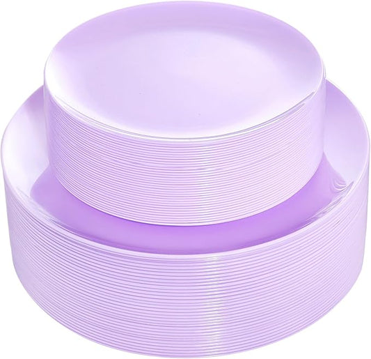 KIRE 60PCS Purple Plastic Plates Disposable - Heavy Duty Purple Plates Include 30Pcs 10.25??Dinner and 30Pcs 7.5??for Dessert/Salad - for Wedding/Bridal Shower