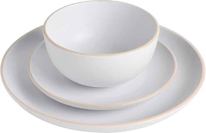 Gibson Home Rockaway 12-Piece Round Stoneware Dinnerware Set, Service for 4 ??White Plates and Bowls, Modern Matte Finish, Microwave & Dishwasher Safe