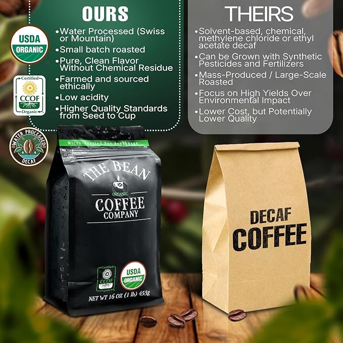 The Bean Organic Coffee Company 50/50 (Half Caff) French Roast, 50% Decaf, Dark Roast, Ground Coffee, 5-Pound Bag, Caf챕 Molido Tostado Org찼nico descafeinado