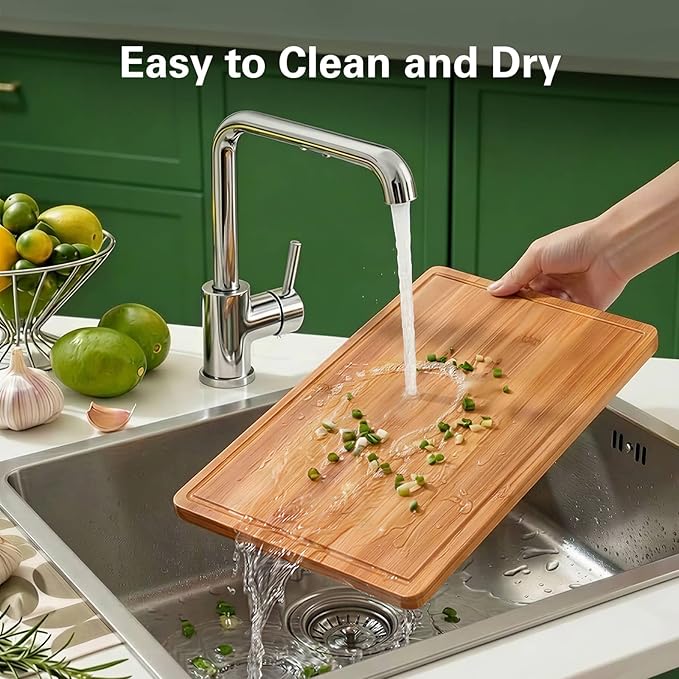 Zarler Bamboo Cutting Boards for Kitchen, 4 Piece Durable Wood Cutting Board with Juice Grooves and Handles, Wooden Chopping Borad Set for Meal Prep, XL Size, Ideal Kitchen Gift