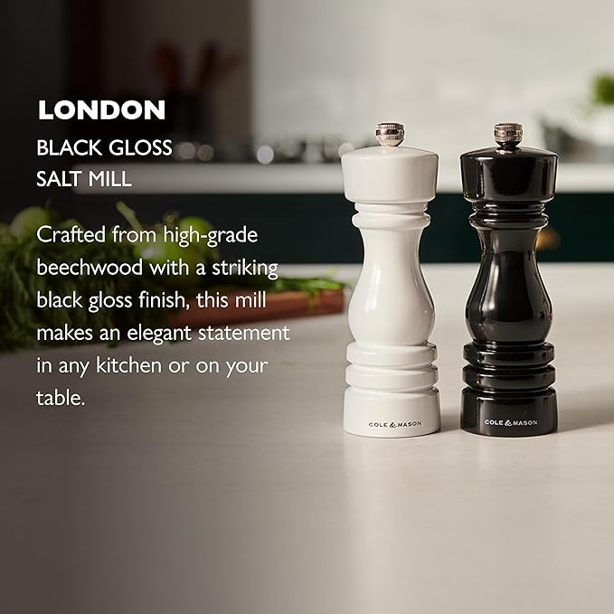 Cole & Mason London Refillable Spice Mill - Kitchen & Home Accessory - Table Salt Grinder - Salt Mill with Ceramic Mechanism - 7", Black Gloss