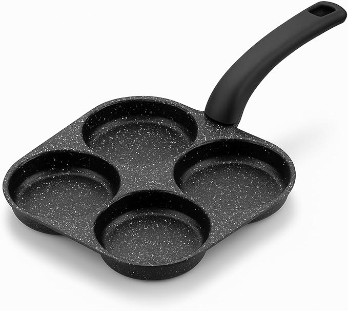 Non Stick 4 Cup Breakfast Pan Multi Section Skillet with Flat Bottom Frying Pan for Eggs Pancakes Mini Burgers Sausages and Daily Cooking Use Ideal for Home Kitchen Meal Preparation
