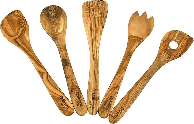 DaTerra Cucina Nonstick Small Chef Bundle ??2.6 Qt Ceramic Saucepan with Lid, 9.5" Frying Pan, 5-Piece Olive Wood Cooking Utensils ??Oven Safe, Induction Compatible, PTFE & PFOA Free ??Made in Italy