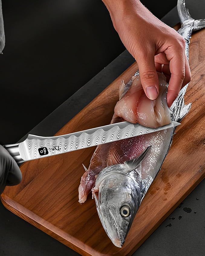 Damascus Boning Knife 6 Inch,VG10 Core Steel with 66-Layers High Carbon,Professional Boning Knives for Meat Poultry Chicken,Blue Resin & Wood Handle,Ideal Gift for Chefs and Cooking Lovers