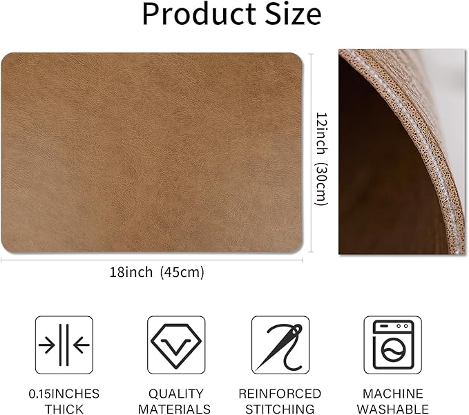 EDanle Cowhide Pattern Faux Leather Placemats Set of 6,Heat Resistant Non-Slip Waterproof Wipeable Washable Kitchen Dining PU Table Place Mats,Double-Sides Available,Light Coffee