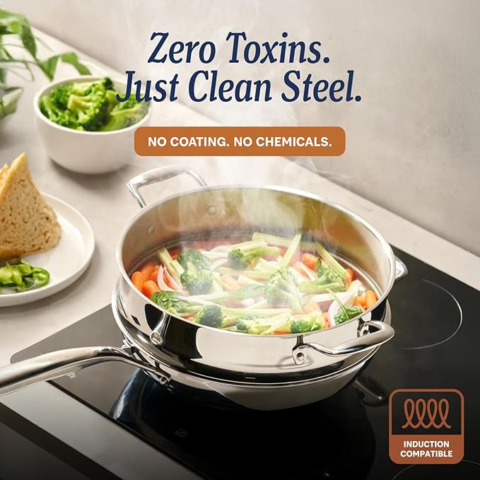 LEGEND COOKWARE 5-Ply Stainless Steel 3-Quart Sauce Pan with Lid - Induction Compatible, Oven Safe 800째F - Non-Toxic, No Coatings - Even Heating, Won't Warp - Built to Last Generations