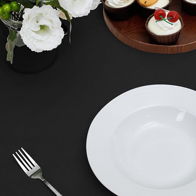 Easy-Going Faux Linen Waterproof Spill-Proof Tablecloth Stain Resistant Round Table Cloth Wrinkle Free Decorative Fabric for Kitchen, Dining, Party, Weddings, Restaurants (70 in-Round, Black)