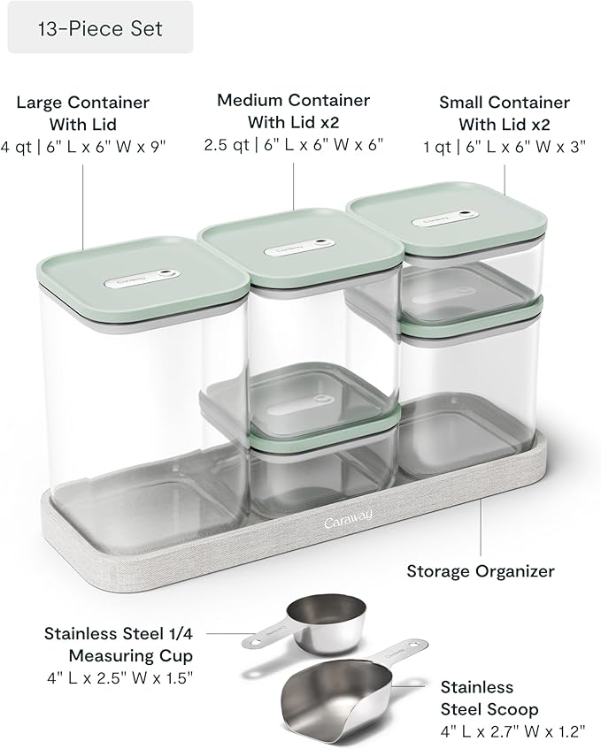 Caraway 13-Piece Glass Airtight Food Storage Containers with Lids ??Non-Toxic, BPA-Free Kitchen Storage Containers ??Stackable, Space-Saving Airtight Containers for Dry Goods and More - Mist