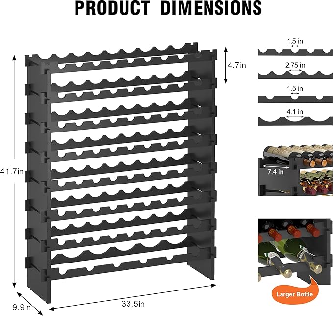 Wine Rack Freestanding Floor Bamboo Stackable Wine Storage Racks Wall Mounted, Modular Wine Bottle Stand Holder Display Shelf for Cabinet, Kitchen, Bar (Black)
