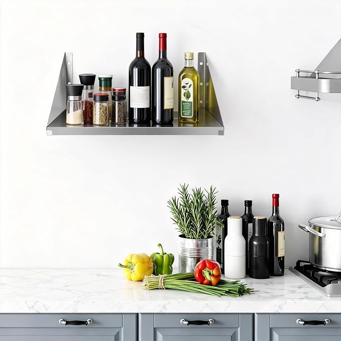 Stainless Steel Microwave Shelf with Side Guards - Heavy-Duty Wall Mount Rack, Sturdy Space-Saving Storage for Kitchen Appliances, Great for Home, Restaurant & Hotel (24''x24''x12)