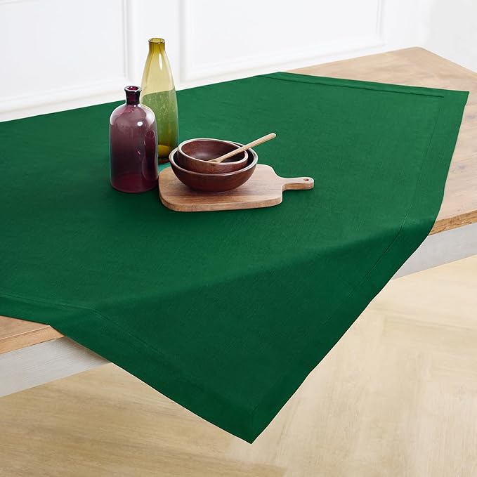 Solino Home Linen Tablecloth 52 x 52 Inch - 100% Pure Linen Christmas Green Square Tablecloth - Fete, Machine Washable Table Throw for St Patricks Day